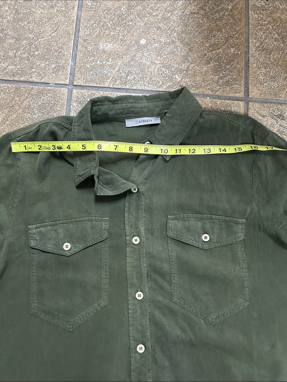 Athleta Women’s Linen Blend Button-Down Shirt in Olive - Picture 8 of 9